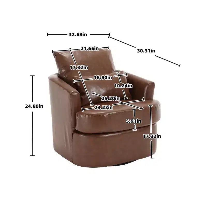 Fauteuil pivotant Okak 360°, Fauteuil d'appoint en cuir PU moelleux avec support ergonomique pour salon, chambre de bébé, bureau, espace de détente
