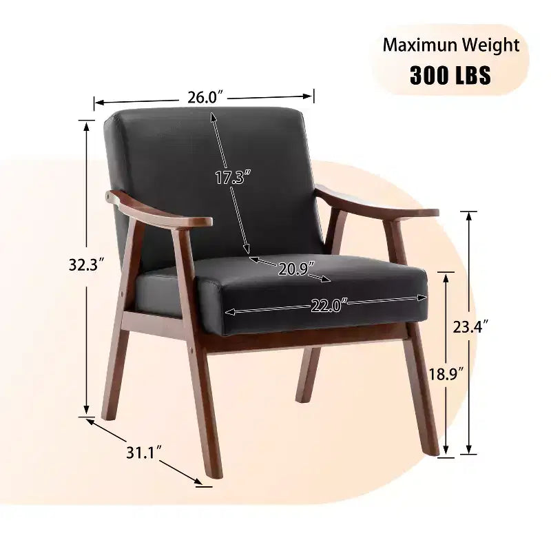 Fauteuils d'appoint Okak pour chambre, chaise moderne du milieu du siècle, cadre en bois massif, fauteuil d'appoint avec dossier extra-épais, fauteuil à oreilles, salle de lecture