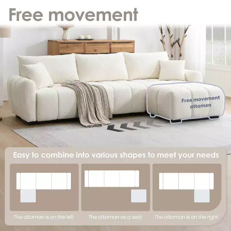 Canapé modulable Whisen 110, forme en L avec assise extra-large, design à lignes tendues