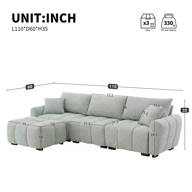 Canapé modulable Whisen 110, forme en L avec assise extra-large, design à lignes tendues