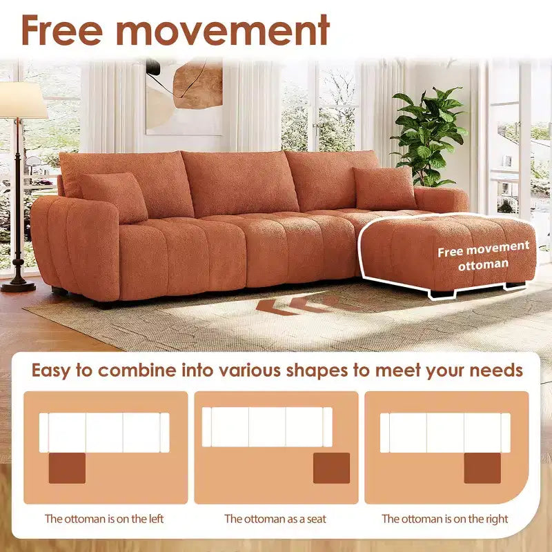 Canapé modulable Whisen 110, forme en L avec assise extra-large, design à lignes tendues