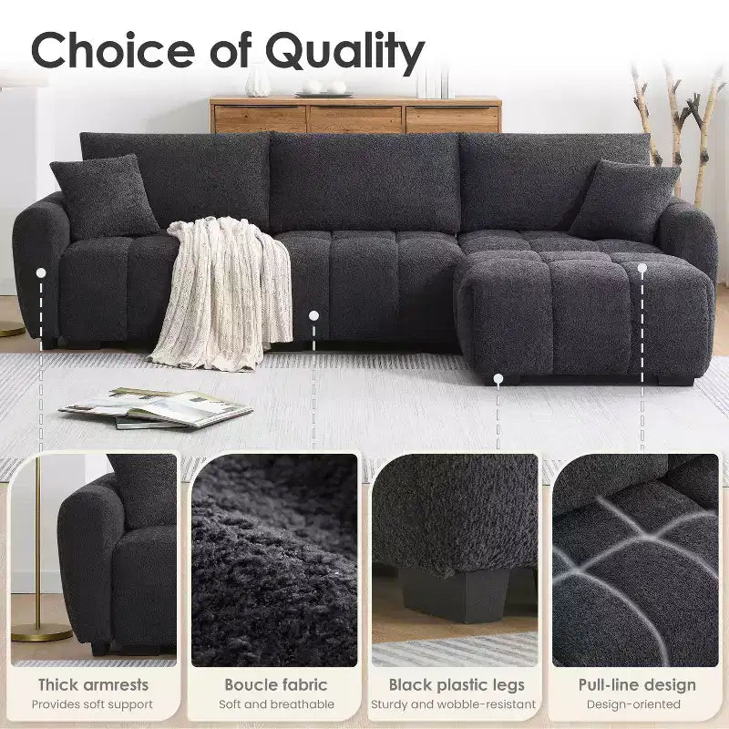 Canapé modulable Whisen 110, forme en L avec assise extra-large, design à lignes tendues