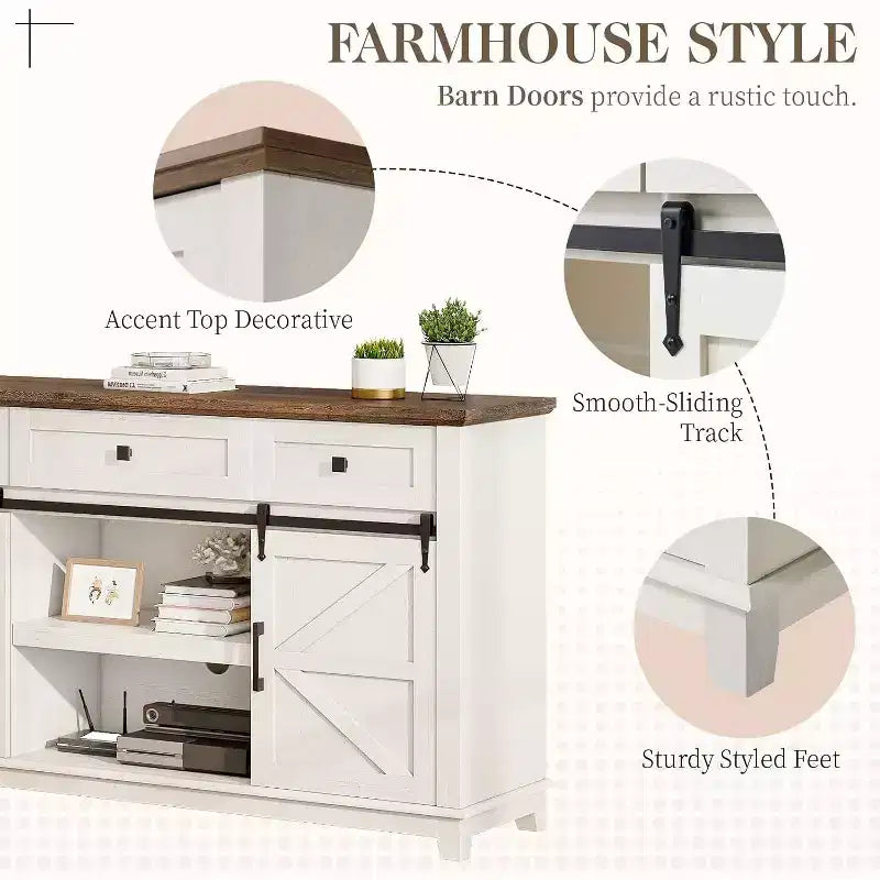 Meuble TV de style ferme AMERLIFE avec porte coulissante de grange et tiroir, meuble TV rustique de 59 po pour téléviseurs jusqu'à 65 po