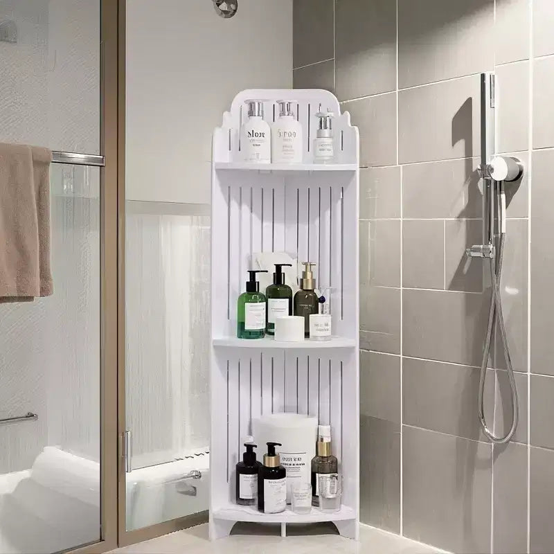 VECELO Étagère d'angle à 3/4 niveaux, Petite étagère de rangement pour espace étroit, Porte-papier toilette pour salle de bain, Blanc