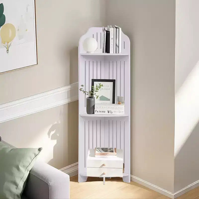 VECELO Étagère d'angle à 3/4 niveaux, Petite étagère de rangement pour espace étroit, Porte-papier toilette pour salle de bain, Blanc