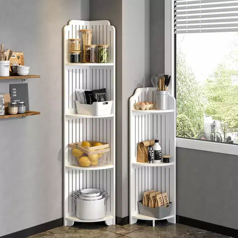 VECELO Étagère d'angle à 3/4 niveaux, Petite étagère de rangement pour espace étroit, Porte-papier toilette pour salle de bain, Blanc