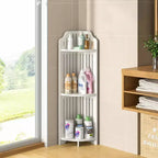 VECELO Étagère d'angle à 3/4 niveaux, Petite étagère de rangement pour espace étroit, Porte-papier toilette pour salle de bain, Blanc