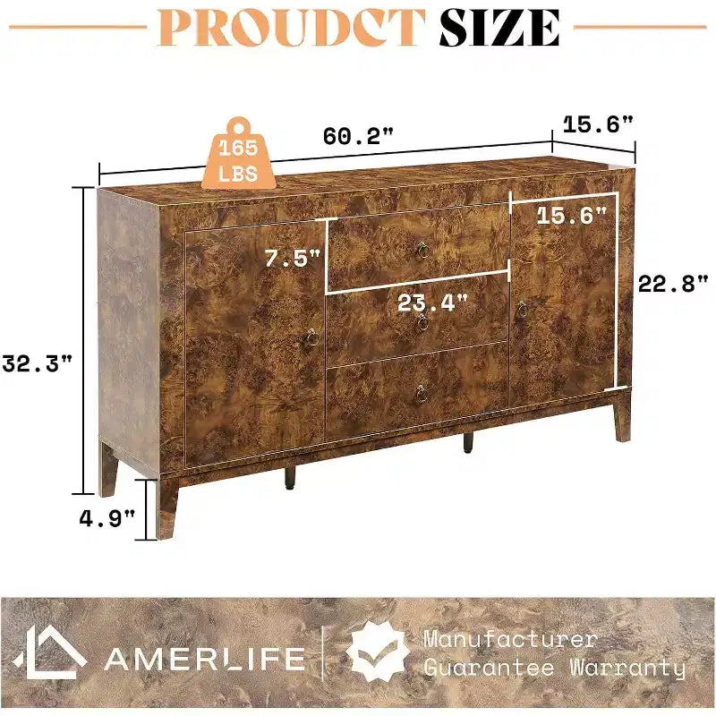 Buffet bas de salle à manger AMERLIFE en loupe laquée brillante
