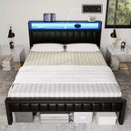 Cadre de lit Amerlife Plateforme Cadre de lit LED avec similicuir et station de recharge