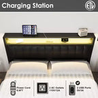 Cadre de lit Amerlife Plateforme Cadre de lit LED avec similicuir et station de recharge