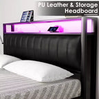 Cadre de lit Amerlife Plateforme Cadre de lit LED avec similicuir et station de recharge