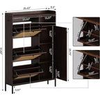 Meuble à Chaussures 3 Niveaux Acekool avec Tiroirs Basculants en Rotin Naturel, Étagères Réglables et Rangement Ouvert, Organisateur d'Entrée Disponible en Plusieurs Finitions