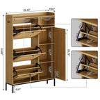 Meuble à Chaussures 3 Niveaux Acekool avec Tiroirs Basculants en Rotin Naturel, Étagères Réglables et Rangement Ouvert, Organisateur d'Entrée Disponible en Plusieurs Finitions