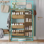 Meuble à Chaussures 3 Niveaux Acekool avec Tiroirs Basculants en Rotin Naturel, Étagères Réglables et Rangement Ouvert, Organisateur d'Entrée Disponible en Plusieurs Finitions