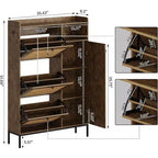 Meuble à Chaussures 3 Niveaux Acekool avec Tiroirs Basculants en Rotin Naturel, Étagères Réglables et Rangement Ouvert, Organisateur d'Entrée Disponible en Plusieurs Finitions
