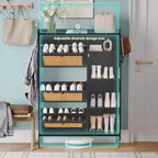 Meuble à Chaussures 3 Niveaux Acekool avec Tiroirs Basculants en Rotin Naturel, Étagères Réglables et Rangement Ouvert, Organisateur d'Entrée Disponible en Plusieurs Finitions