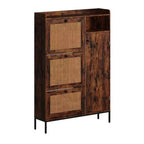 Meuble à Chaussures 3 Niveaux Acekool avec Tiroirs Basculants en Rotin Naturel, Étagères Réglables et Rangement Ouvert, Organisateur d'Entrée Disponible en Plusieurs Finitions