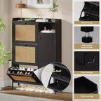 Meuble à Chaussures 3 Niveaux Acekool avec Tiroirs Basculants en Rotin Naturel, Étagères Réglables et Rangement Ouvert, Organisateur d'Entrée Disponible en Plusieurs Finitions