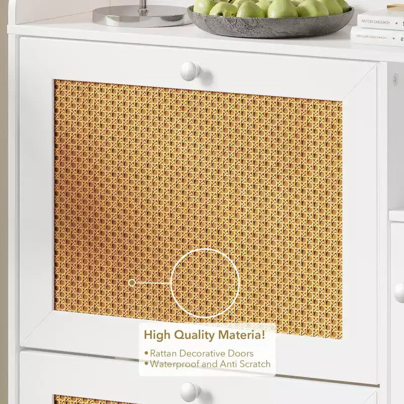 Meuble à Chaussures 3 Niveaux Acekool avec Tiroirs Basculants en Rotin Naturel, Étagères Réglables et Rangement Ouvert, Organisateur d'Entrée Disponible en Plusieurs Finitions