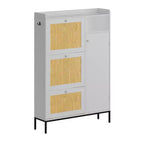 Meuble à Chaussures 3 Niveaux Acekool avec Tiroirs Basculants en Rotin Naturel, Étagères Réglables et Rangement Ouvert, Organisateur d'Entrée Disponible en Plusieurs Finitions