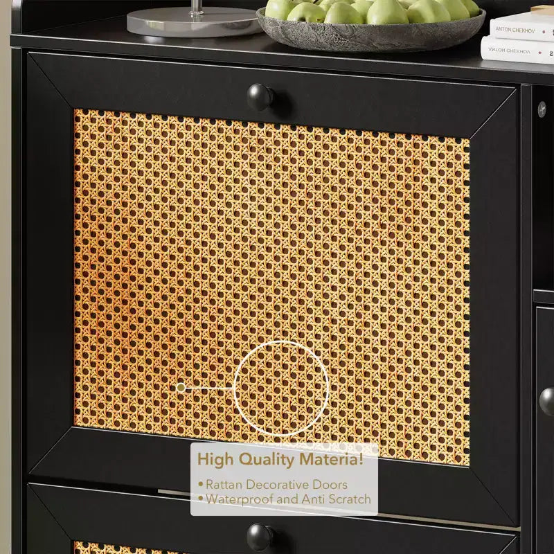 Meuble à Chaussures 3 Niveaux Acekool avec Tiroirs Basculants en Rotin Naturel, Étagères Réglables et Rangement Ouvert, Organisateur d'Entrée Disponible en Plusieurs Finitions
