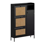 Meuble à Chaussures 3 Niveaux Acekool avec Tiroirs Basculants en Rotin Naturel, Étagères Réglables et Rangement Ouvert, Organisateur d'Entrée Disponible en Plusieurs Finitions