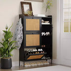 Acekool 3-Tier Shoe Cabinet with Natural Rattan Flip Drawers, Adjustable Shelves & Open Storage, Entryway Organizer in Multiple Finish