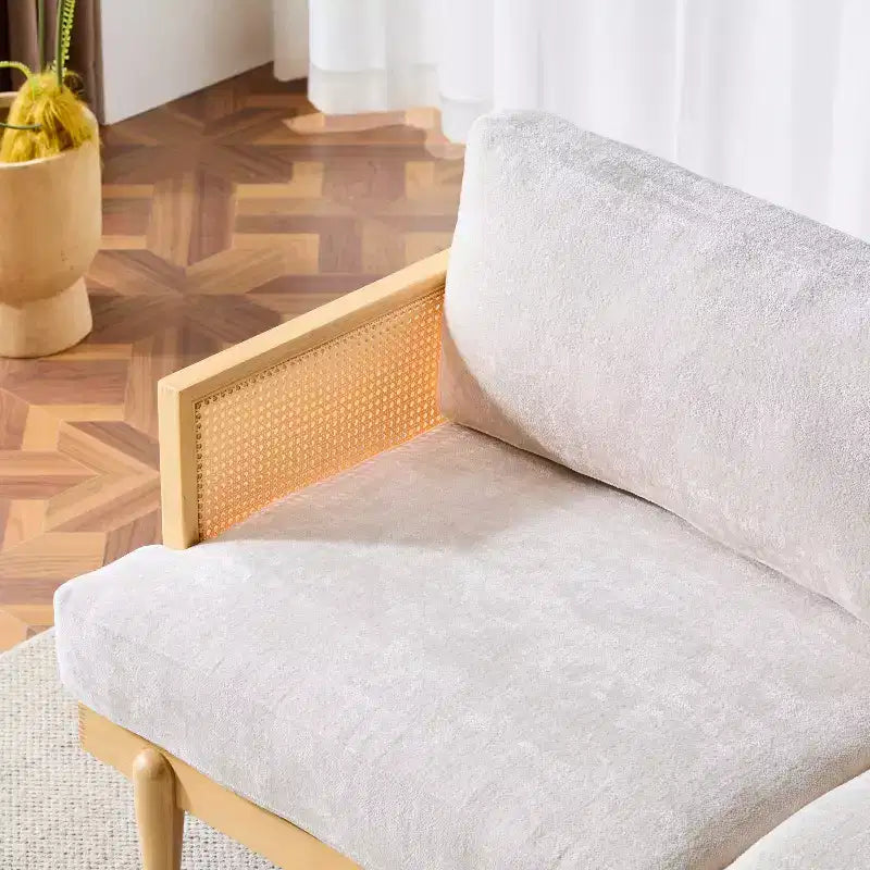 Christopher Knight Home Canapé trois places moderne Quince 72 en velours, bois d'hévéa et rotin avec coussin