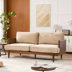 Christopher Knight Home Canapé trois places moderne Quince 72 en velours, bois d'hévéa et rotin avec coussin