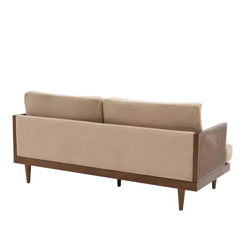 Christopher Knight Home Canapé trois places moderne Quince 72 en velours, bois d'hévéa et rotin avec coussin