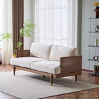 Christopher Knight Home Canapé trois places moderne Quince 72 en velours, bois d'hévéa et rotin avec coussin