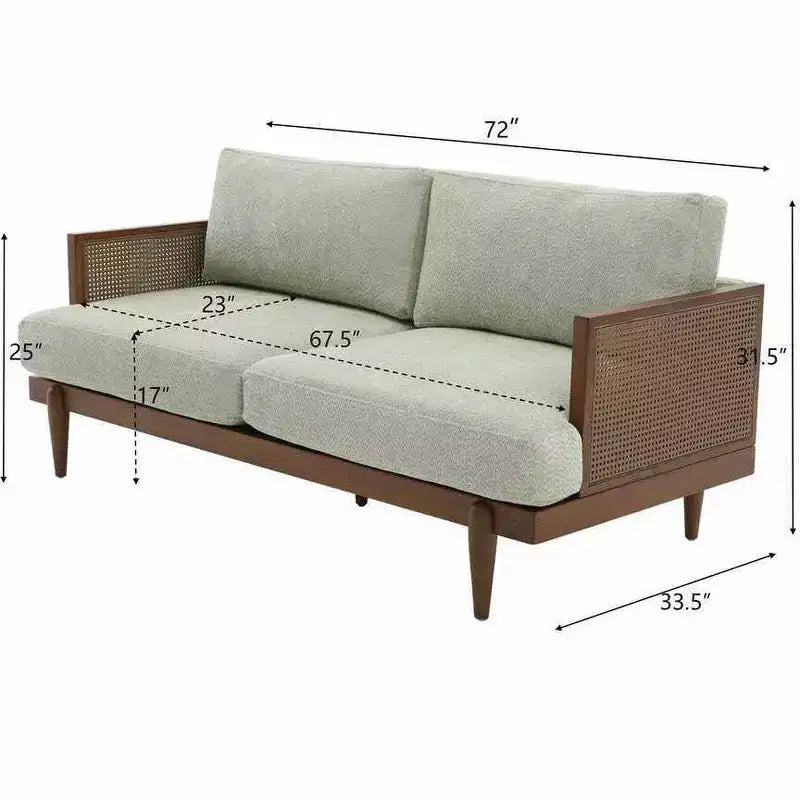 Christopher Knight Home Canapé trois places moderne Quince 72 en velours, bois d'hévéa et rotin avec coussin