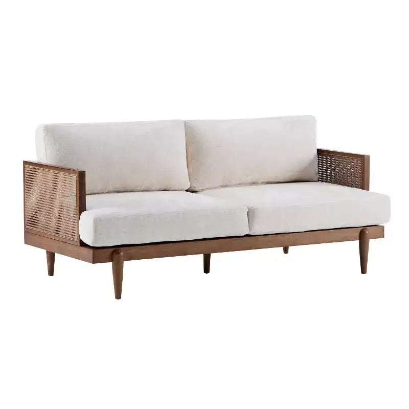 Christopher Knight Home Canapé trois places moderne Quince 72 en velours, bois d'hévéa et rotin avec coussin