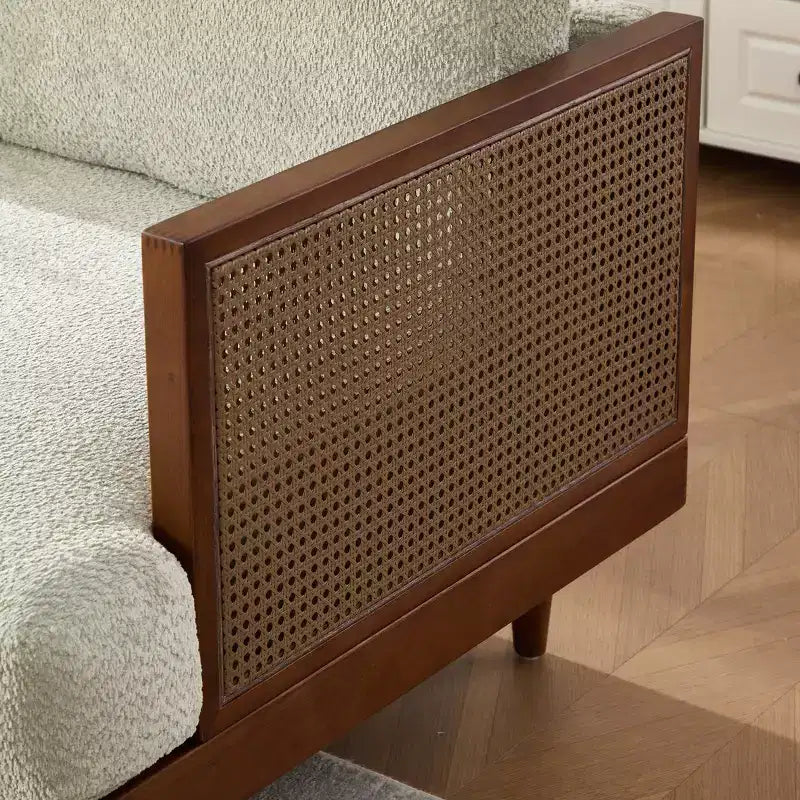 Christopher Knight Home Canapé trois places moderne Quince 72 en velours, bois d'hévéa et rotin avec coussin