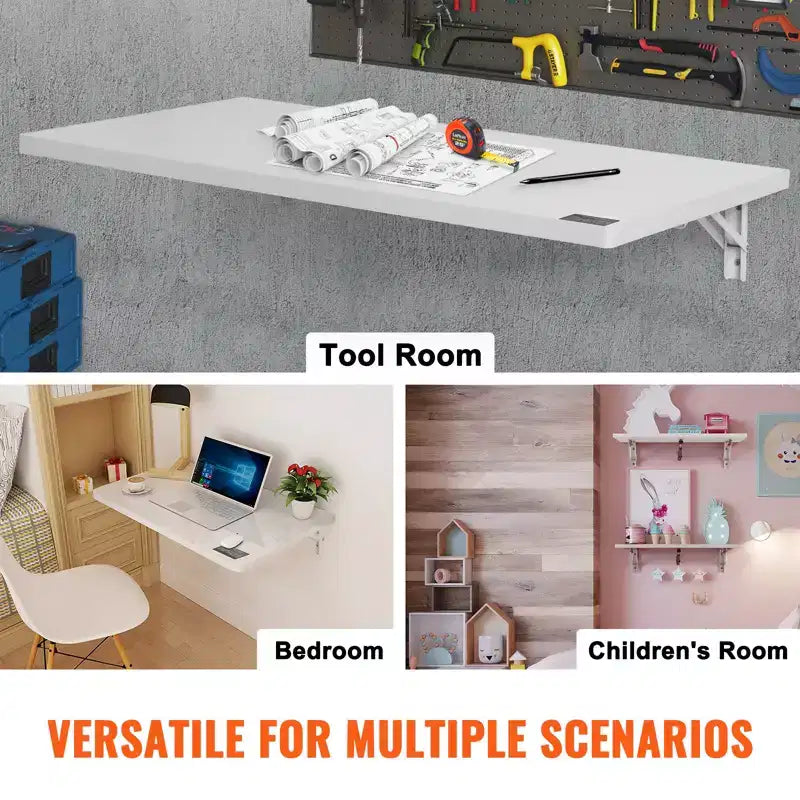 Table pliante murale VEVOR, table murale abattante 35,43 x 19,69, bureau flottant avec support en fer, bureau rabattable