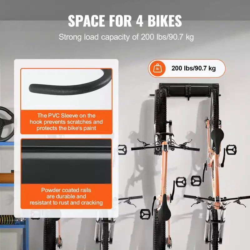 Support de rangement pour vélos VEVOR, 2 supports, support mural de rangement pour vélos, organisateur pour maison et garage, personnalisable pour différentes tailles de vélos