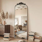 65x22 Arched Full Length Mirror Metal Vintage Mirror Baroque Style,Black