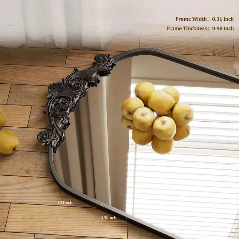 Miroir arqué pleine longueur 65x22, miroir en métal style baroque vintage, noir