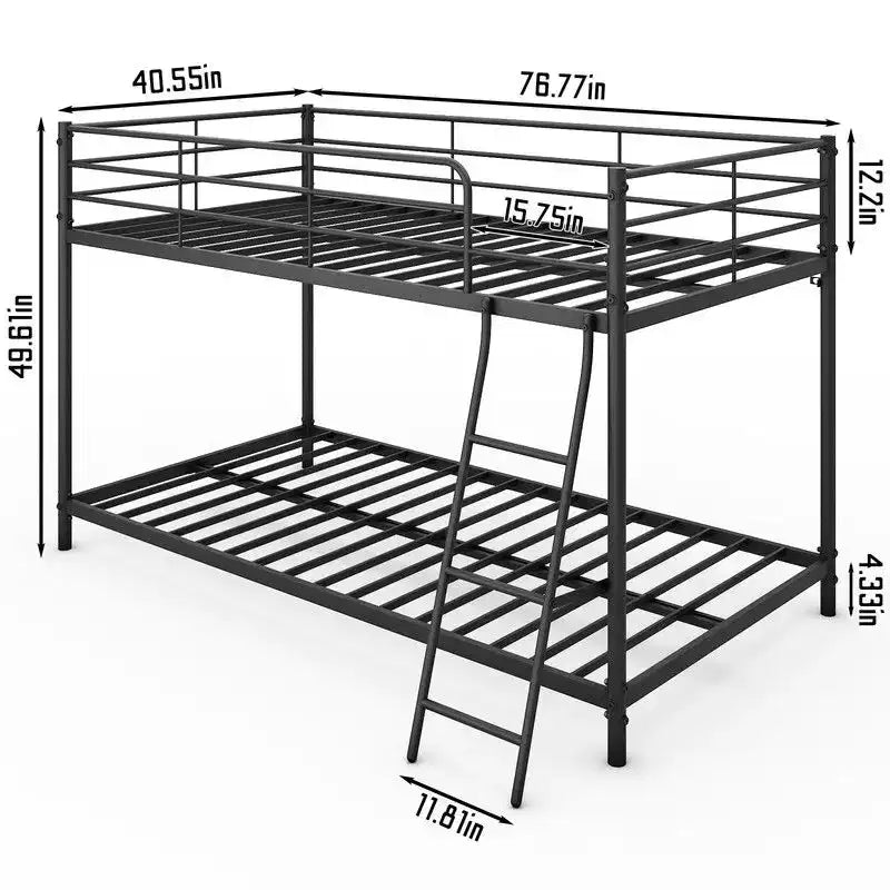 Karl Home Lit superposé double en métal blanc pour enfants, adolescents et adultes, lit superposé robuste en métal avec échelle