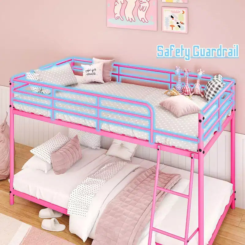Karl Home Lit superposé double en métal blanc pour enfants, adolescents et adultes, lit superposé robuste en métal avec échelle