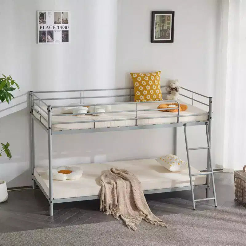 Karl Home Lit superposé double en métal blanc pour enfants, adolescents et adultes, lit superposé robuste en métal avec échelle