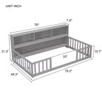 Cadre de lit double/complet Okak avec bibliothèque de chevet et barrières de sécurité, lit au sol de rangement sans porte pour chambre de bébés/enfants