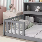 Cadre de lit double/complet Okak avec bibliothèque de chevet et barrières de sécurité, lit au sol de rangement sans porte pour chambre de bébés/enfants