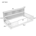 Cadre de lit double/complet Okak avec bibliothèque de chevet et barrières de sécurité, lit au sol de rangement sans porte pour chambre de bébés/enfants