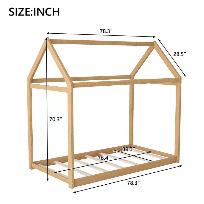 Cadre de lit en bois Okak double en forme de maison, lit au sol moderne pour chambre d'enfant/tout-petits