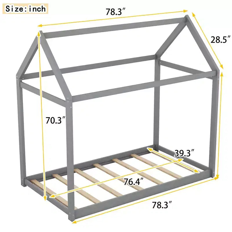 Cadre de lit en bois Okak double en forme de maison, lit au sol moderne pour chambre d'enfant/tout-petits