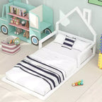 Lit de sol moderne Okak, lit de style cabane avec tête de lit, pour chambre d'enfant/tout-petit, tailles jumeau/double
