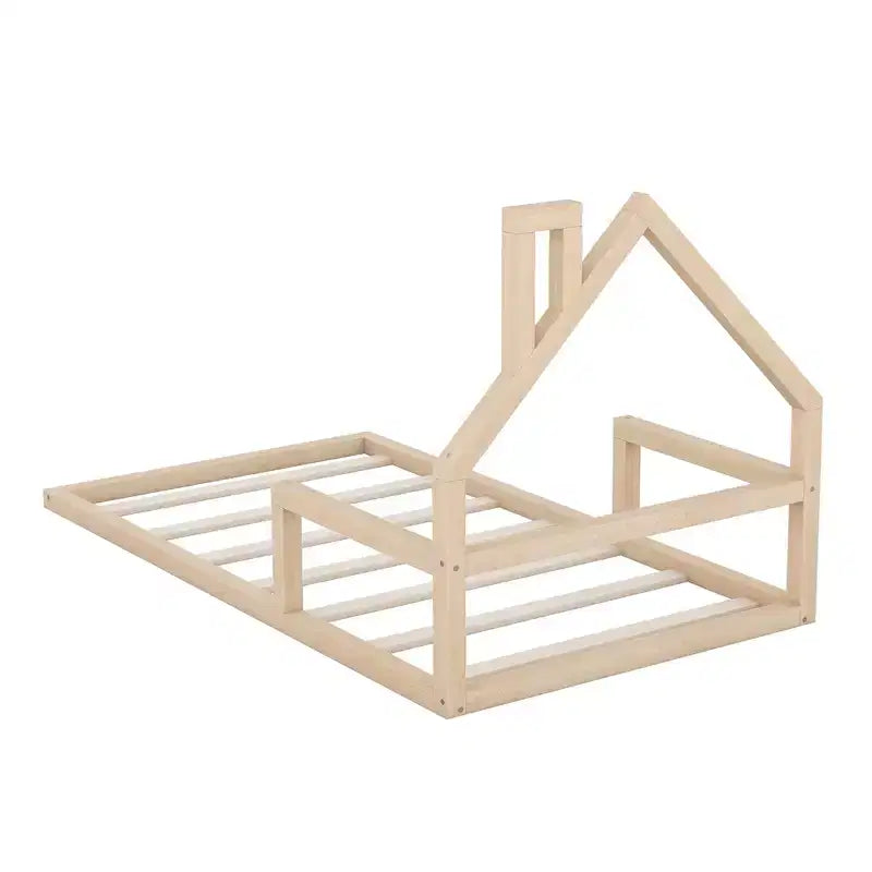Lit de sol moderne Okak, lit de style cabane avec tête de lit, pour chambre d'enfant/tout-petit, tailles jumeau/double