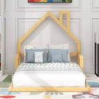 Lit de sol moderne Okak, lit de style cabane avec tête de lit, pour chambre d'enfant/tout-petit, tailles jumeau/double