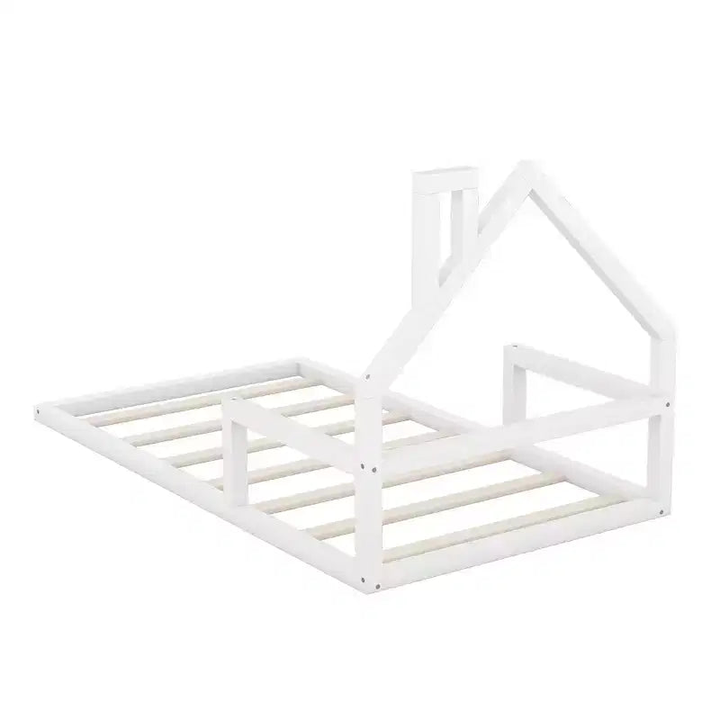 Lit de sol moderne Okak, lit de style cabane avec tête de lit, pour chambre d'enfant/tout-petit, tailles jumeau/double